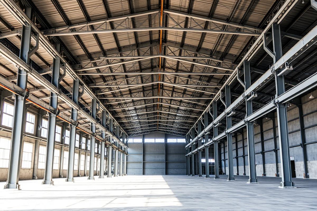 Completed steel framed industrial warehouse interior